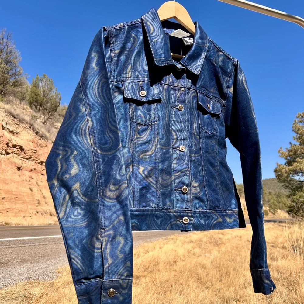 Vintage 90s Rockies Denim Cotton Metallic Psychedelic Jacket Size L